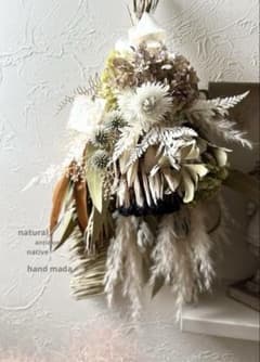 ＊プロテアとパンパスグラスのアンティークスワッグ＊　57㌢　ネイティブフラワー プロテアとパンパスグラスのアンティークスワッグ＊ 57㌢ ネイティブ