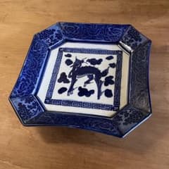 古伊万里 古染付 麒麟文 角皿 八角皿 染付 古美術 骨董品 アンティーク