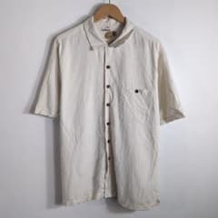 カリビアン シルク混 アロハシャツ XL 白 パイナップル刺繍 開襟シャツのサムネイル