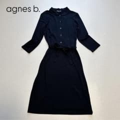 【美品】 agnes b.ワンピース 丸襟 黒レーヨン Aライン ハーフボタンのサムネイル