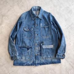 雰囲気◎ 60s-70s ビンテージ デニムカバーオール パッチワークリペア