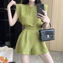 セットアップ レディース 春夏 ショート丈 韓国 シャツ　Tシャツ パンツ