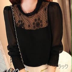 デコルテ魅せ♡レース切替えトップス♡全2色【ブラック】のサムネイル