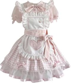 メイド服 ロリータ コスプレ 衣装 ピンク チェック柄 フリル ゴスロリのサムネイル