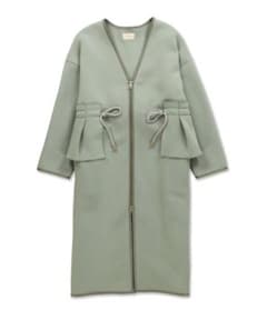 極美品♩ヴェロフォンナ ノーカラーコート ウエストフリル付きロング丈のサムネイル