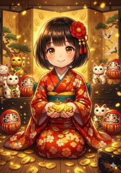 【幸運を呼ぶインテリア】開運お守りフォト「華やか招き猫とだるま」チョウピラコのサムネイル