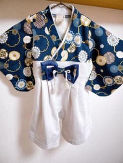 花柄ネイビー着物風ベビー服 60cmのサムネイル