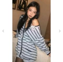 正規品 ジェニ着用【CHANEL】シャネル ボーダー カシミア カーディガン 