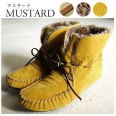 マスタード　もこもこファーモカシン 2WAY ショートブーツのサムネイル