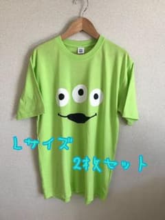 [未使用]メンズ　ディズニー　リトルグリーンメン　Tシャツ　ペア　2枚セット　Lのサムネイル