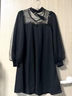 【Ank Rouge】胸元チュール切替 シースルーリボンワンピース 黒 Mのサムネイル