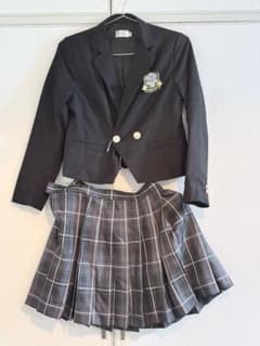 制服風 コスプレ ブレザー チェック プリーツスカート 上下セット 黒 Sサイズのサムネイル