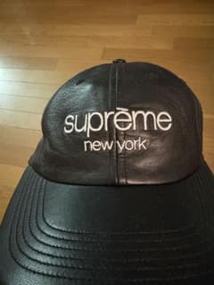 supreme レザー ベースボールキャップ 黒のサムネイル