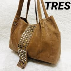 TRES トレ 本革 トートバッグ スタッズ ヴィンテージ風　ブラウン　A4可 TRES トレ 本革 トートバッグ スタッズ ヴィンテージ風 ブラウン A4可