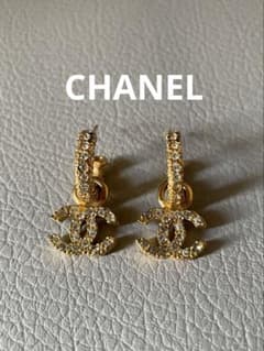 ☆超人気モデル☆CHANEL ラインストーン✨フープココマーク ゴールド 