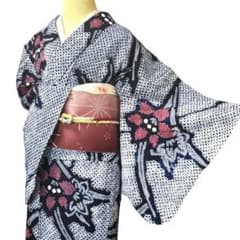 A59有松鳴海絞り高級浴衣 花 綿レディース浴衣単品 お仕立て - メルカリ
