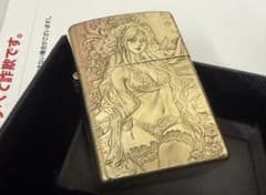 未使用品 綺麗ZORRO ホステスの両目彫刻加工 オイルライター真鍮製のサムネイル