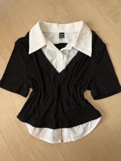 SHEIN 重ね着風 ポロシャツ 半袖 ネクタイ付き