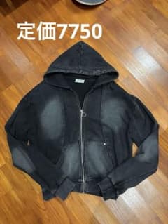 ストリート　y2k 短丈パーカー　フーディー　黒のサムネイル