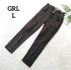 Grail Denim Pants (L) Cotton Gray High Waist 3-Button Feminine