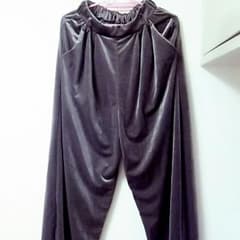 新品 スエード ベロア グレー ワイドパンツ ガウチョパンツ ウエストゴムのサムネイル