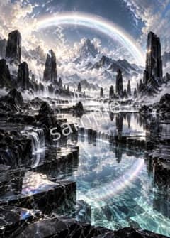 白虹と黒曜石庭園のデジタルアート ポスター 壁紙 インテリア No.0123のサムネイル