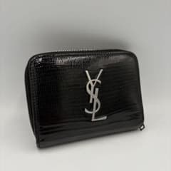 イヴ・サンローラン YSLロゴ カサンドラ リザード柄 ジップウォレット