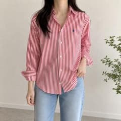 ラルフローレン リネンシャツ ストライプ レッド Sサイズ 羽織 春夏