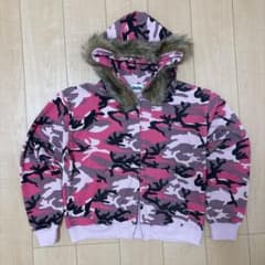 9090 迷彩　zipパーカー 9090 迷彩柄ファー付きパーカー M - メルカリ
