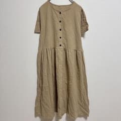 【美品✨】 M ベージュ ワンピース 半袖 ティアードワンピース シンプルのサムネイル