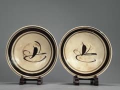 UM25-5中国美術　宋〜元時代　磁州窯　鉄絵壺　唐物　古物 UJ25中国美術 宋 鉄絵花卉文皿 磁州窯盤 一対 時代物 古物保証 唐物