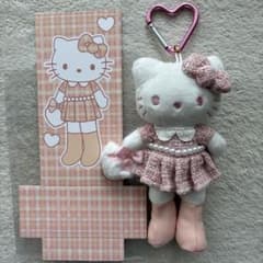 新品 ハローキティ ぬいぐるみキーホルダー ピンク パール リボン 足長