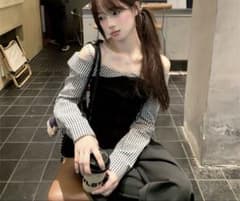オフショルダー 長袖 チェック柄 トップス - メルカリ