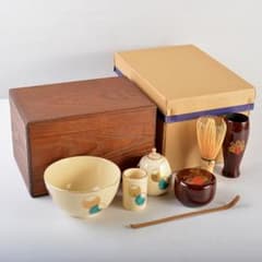茶道具 女桑 利休茶箱 京焼 龍靖作 茶碗 桐蒔絵 棗など 七点 M R5783