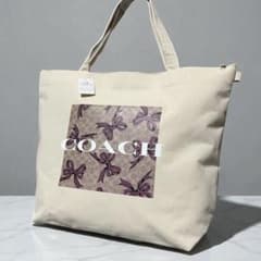 新品未使用✨コーチ　2025 キャンバス　リボン柄　ロゴ　トート　横52cm