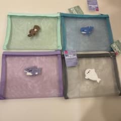 【新品・タグ付き】ダイソー　フラットメッシュポーチ4点セット