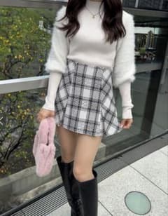 GRL インパン裏地付きツイード チェックミニスカート アイボリーのサムネイル