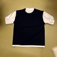 ikka フェイクレイヤード 半袖Tシャツ ネイビー×ホワイト Lのサムネイル