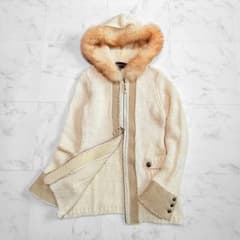【美品】EPOCA エポカ ニットジャケット レザージャケット リアルファー エポカ フォックスファーフーデットニット ジャケット アンゴラ モヘヤ