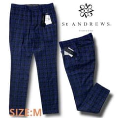 M セントアンドリュース 定価3.9万 千鳥格子 ストレッチ パンツ 紺×黒 