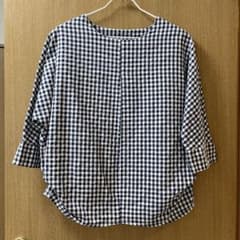 レディース チェック柄 プルオーバーブラウス 五分袖のサムネイル
