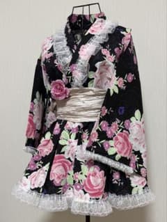 浴衣ドレス 姫ギャル 地雷 量産 平成 花柄 レース かわいい 黒 ピンク