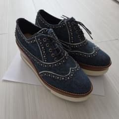 miu miu デニム ウィングチップ ローファー　38 miu miu デニム ウィングチップ ローファー 38 - メルカリ