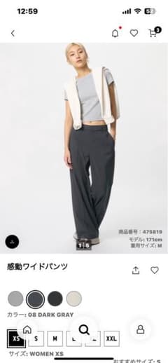 感動ワイドパンツ ダークグレー 女性 XSのサムネイル
