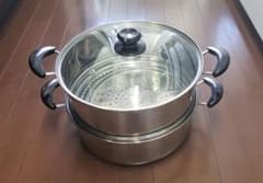 蒸し器　ステンレス製2段蒸し鍋30cm  ガラス蓋つきのサムネイル