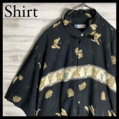 アロハシャツ☆レーヨン☆柄シャツ☆総柄☆リーフ☆ヴィンテージ☆90s☆L☆黒のサムネイル