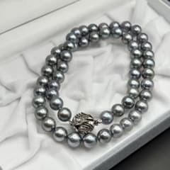 照り強 グレーパール ネックレス 本真珠 silver刻印 8.2mm 46cm - メルカリ