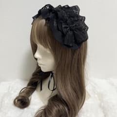 ヘッドドレス 黒 バラ リボン レースのサムネイル