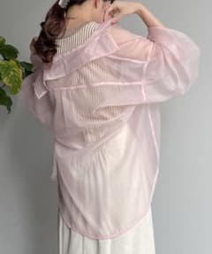 美品　Thevon シースルーシャツ ブラウス 長袖 オーガンジーシアーシャツ