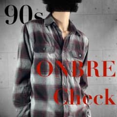 vintage archive 긴팔 셔츠 옴브레 체크 회색 짧은 길이